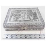 Silver Tone Buddha Jewelry Box With Mirror