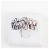 Elephant Family Sterling Silver Band Ring Size 8