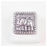 Vintage Sterling Silver Beaded Border Square Elephant Ring Size 8