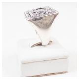 Vintage Sterling Silver Beaded Border Square Elephant Ring Size 8