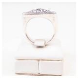Vintage Sterling Silver Beaded Border Square Elephant Ring Size 8