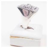 Vintage Sterling Silver Beaded Border Square Elephant Ring Size 8
