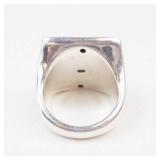 Vintage Sterling Silver Beaded Border Square Elephant Ring Size 8