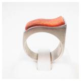 Jay King Orange Coral Composite Sterling Silver Ring Size 6.75