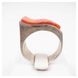 Jay King Orange Coral Composite Sterling Silver Ring Size 6.75