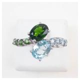 Sterling Silver Peridot & Aquamarine Ring Size 9