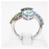 Sterling Silver Peridot & Aquamarine Ring Size 9