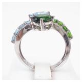 Sterling Silver Peridot & Aquamarine Ring Size 9