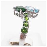 Sterling Silver Peridot & Aquamarine Ring Size 9