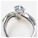 Sterling Silver Peridot & Aquamarine Ring Size 9