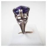 Checkered Cushion Amethyst Sterling Silver Ring Size 6.5