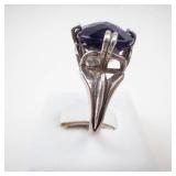 Checkered Cushion Amethyst Sterling Silver Ring Size 6.5