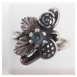 Aquamarine Sterling Silver Ring Size 6.75-7