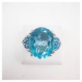Bright Blue Topaz Sterling Silver Ring. Size 7
