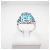 Bright Blue Topaz Sterling Silver Ring. Size 7