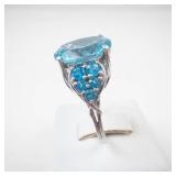 Bright Blue Topaz Sterling Silver Ring. Size 7
