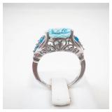 Bright Blue Topaz Sterling Silver Ring. Size 7