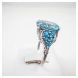 Bright Blue Topaz Sterling Silver Ring. Size 7