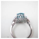 Bright Blue Topaz Sterling Silver Ring. Size 7