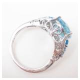 Bright Blue Topaz Sterling Silver Ring. Size 7