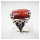 BBJ Sterling Silver Red Coral Ring Size 7