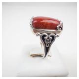 BBJ Sterling Silver Red Coral Ring Size 7