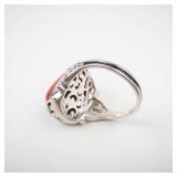 BBJ Sterling Silver Red Coral Ring Size 7