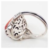 BBJ Sterling Silver Red Coral Ring Size 7