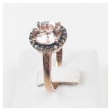 Morganite? CZ Rose Gold Plated Sterling Silver Ring Size 8.25