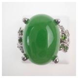 Sterling Silver Jade?? & Peridot Ring Size 8