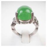 Sterling Silver Jade?? & Peridot Ring Size 8