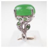 Sterling Silver Jade?? & Peridot Ring Size 8