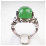 Sterling Silver Jade?? & Peridot Ring Size 8