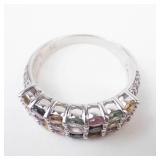 Multi-Gemstone Sterling Silver Ring Size 7.75
