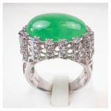 Sterling Silver Jade?? Ring. Size 9.75-10