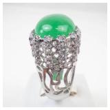 Sterling Silver Jade?? Ring. Size 9.75-10
