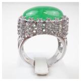 Sterling Silver Jade?? Ring. Size 9.75-10