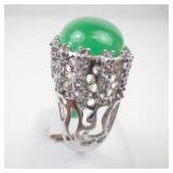 Sterling Silver Jade?? Ring. Size 9.75-10