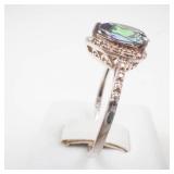 Mystic Topaz Pear Cut Sterling Silver Ring Size 9