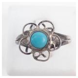Blue Turquoise Flower Sterling Silver Ring Size 7.25