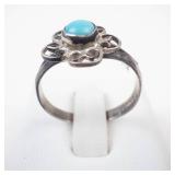 Blue Turquoise Flower Sterling Silver Ring Size 7.25