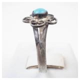 Blue Turquoise Flower Sterling Silver Ring Size 7.25