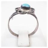 Blue Turquoise Flower Sterling Silver Ring Size 7.25