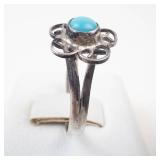 Blue Turquoise Flower Sterling Silver Ring Size 7.25