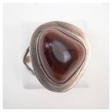 Beautiful Polished Agate Sterling Silver Ring Size 9