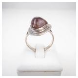 Beautiful Polished Agate Sterling Silver Ring Size 9