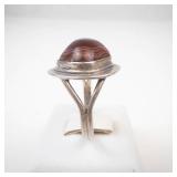 Beautiful Polished Agate Sterling Silver Ring Size 9