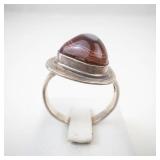Beautiful Polished Agate Sterling Silver Ring Size 9