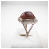 Beautiful Polished Agate Sterling Silver Ring Size 9