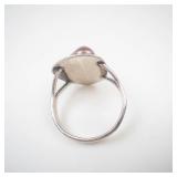 Beautiful Polished Agate Sterling Silver Ring Size 9
